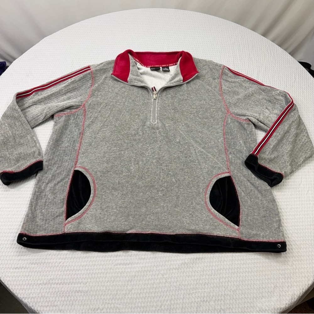 Erika Grey Pullover Sweatshirt with Pink Accents